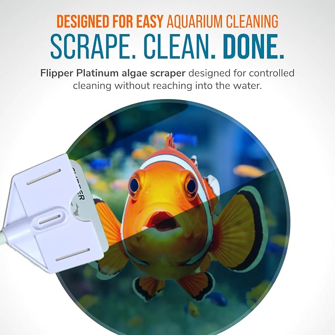 FLIPPER Platinum Hand Algae Scraper – Aquarium Glass and Acrylic Cleaner with Precision Scraper Design, Fish Tank Cleaning Tool for Freshwater & Saltwater Aquariums (28” Rigid Shaft)