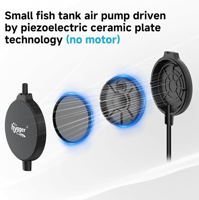 hygger 1.5 Watt Mini Aquarium Air Pump, Quiet Aerator with Air Stone Tubing Suction Cup Clip, Small Fish Tank Bubbler Oxygen Pump for 1 to 15 Gallon Betta Tank, Fish Bowl, Desk Small Tank