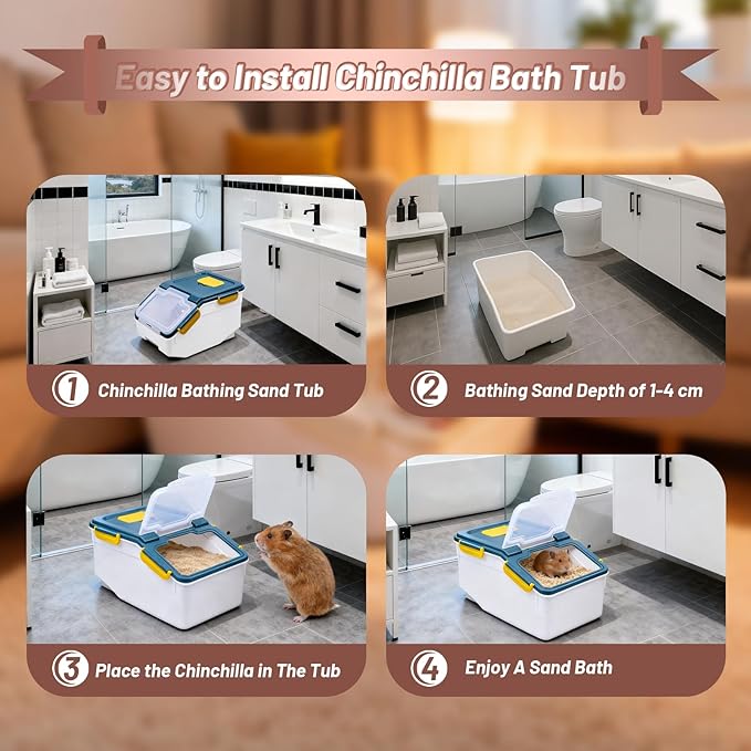 Extra Large Chinchilla Sand Bath Container Kit Plastic Dust Bath House Hamster Shower Room for Hedgehog Guinea Pig Squirrel Small Animals(Blue)
