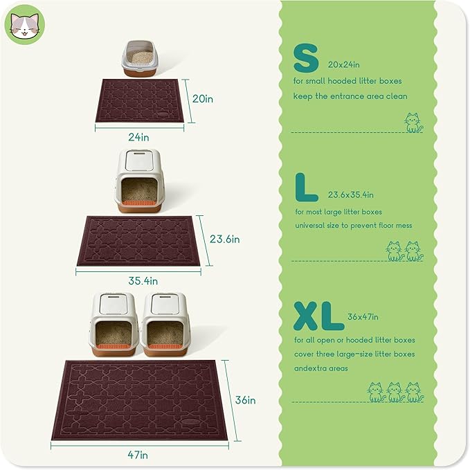 Yimobra Cat Litter Mat, Litter Trapping Waterproof Non Slip PVC Mat, Scatter Control Easy Clean for Litter Box, 24"x20", Dark Coffee