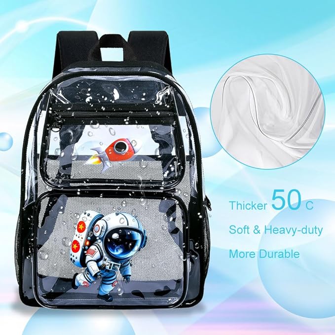 KLFVB 3PCS Clear Backpack for Girls and Boys, Kids See Through Backpacks Stadium Approved, Transparent Bookbag for Elementary