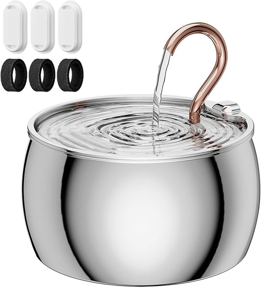 Cat Water Fountain Stainless Steel -2.5L/84oz Gooseneck Kitty Spout Cat Fountain for Drinking - Pet Water Fountain for Cats Inside with 3 Replacement Filters & 3 Pre-Filter Sponges - for Pets