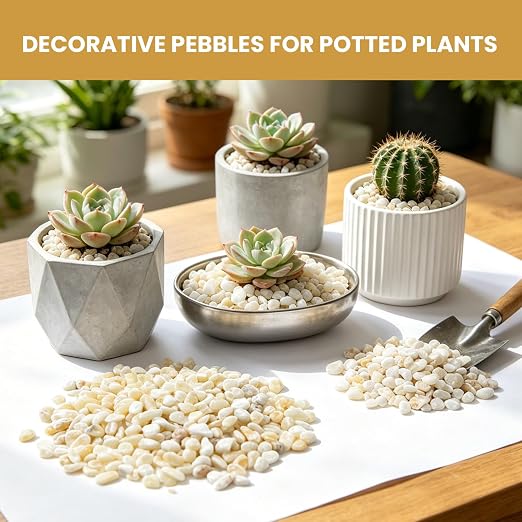3/8 Inch Polished Decorative Pebbles, River Rocks for Indoor Plants, Succulents, Planters, Vases, Fish Tank, Aquarium Gravel & Landscaping (Cream Beige, 6LB)