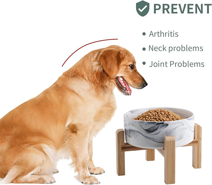Raised/Elevated Ceramic Dog Bowl for Small Medium Sized Breeds,Dog Food Water Bowl with Stand,6 in Non Slip Heavy Pet Feeding Dish 3.6 Cups/ 850 ml /28 OZ Marble Grey