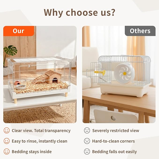 Larger Acrylic Transparent Hamster Cage - Small Animal Cage for Guinea Pig, Hedgehog,Dwarf Hamster, Rat,Mouse,Ferret, Sugar Glider and Bird,DIY Extendable & Stackable（27.5" Lx16.9 Wx15.4 H）
