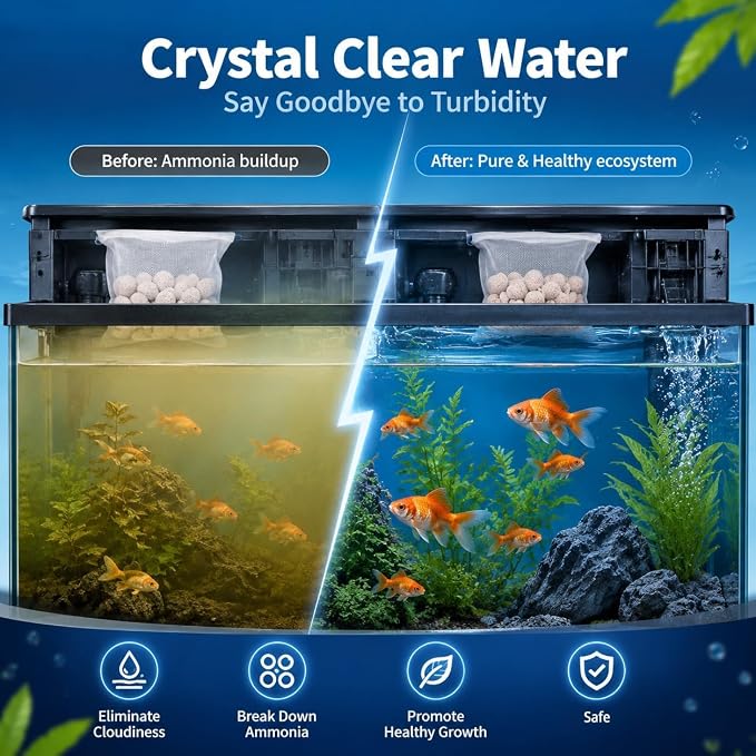 Sukh 30oz Ceramic Bio Balls - Aquarium Filter Media with 4 Mesh Bags | Porous Spheres for Fish Tank, Sump, Pond, Canister Filters, Freshwater Systems, Koi Ponds, Media Bag Use & Easy Water Flow