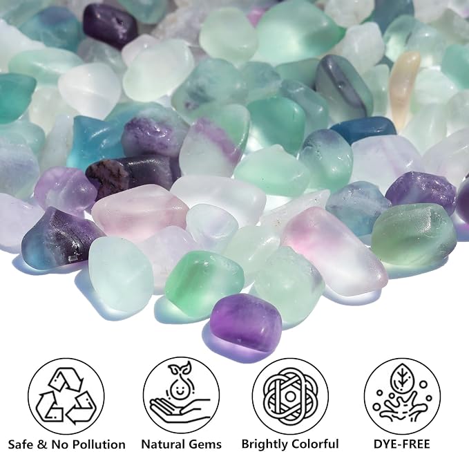 QYGL Crystal Pebbles – 0.9LB Natural Fluorite Crystal Bulk | Decorative Tumbled Gemstones Sea Glass Rock for Fish Tank Gravel, Vase Filler, DIY Crafts, Plant Pots & Home Decor