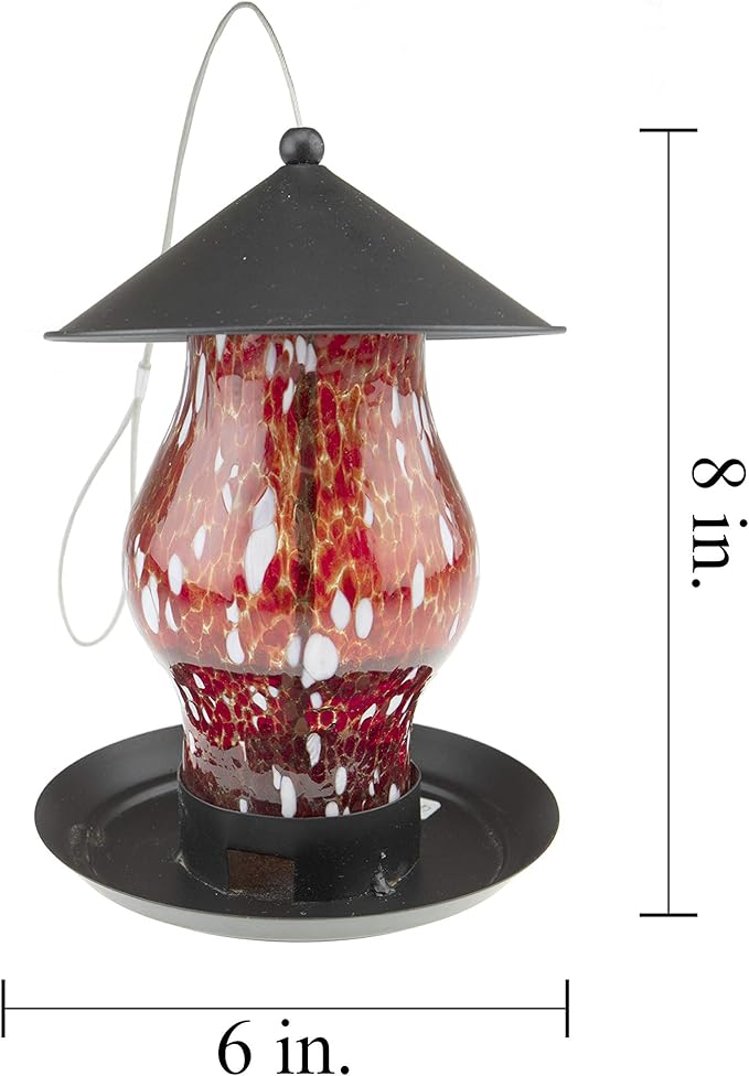 CLEVER GARDEN Glass Bird Feeder, Hanging Outdoor Decoration for Wild Birds, Red Cylinder