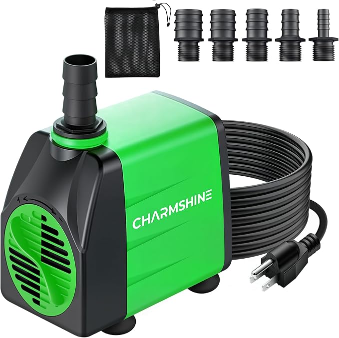 Fountain Pumps Submersible Outdoor 30W 660GPH Aquarium Water Pump with 5 Nozzles & Filter Screen, Reinforced Motor, 8.2ft Power Cord, 3-Prong Plug Water Pump for Fish Tank, Hydroponics,Pond