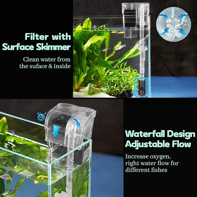 LAQUAL Rimless Glass Aquarium Starter Kit (3 Gal), Ultra Clear Low Iron Glass Fish Tank Set, Small Beta Fish Tank & Filter with Surface Skimmer & 3-Mode LED Light