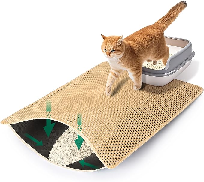 Cat Litter Mats Litter Trapping Mat,Cat Litter Box Mat for Floor 32"x22", 2 Layer Llitterbox Mat,Litter Rug Catcher,Waterproof Urine Proof, Clean Easily, Collapsable, Medium