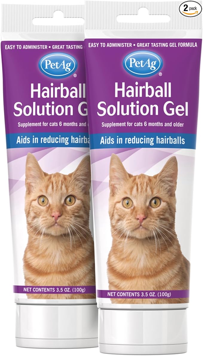 PetAg Hairball Solution Gel Supplement for Cats - 3.5 oz, Pack of 2 - Helps Prevent and Reduce Hairballs in Cats 6 Months and Older