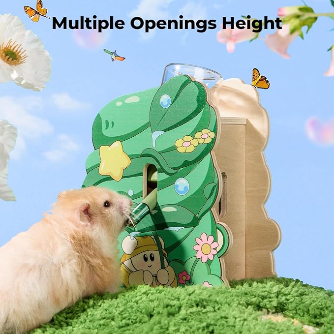 mini&moe Hamster Water Bottle for Glass Tank – Guinea Pig Water Bottle No Drip with Wooden Holder, Small Animal Water Dispenser for Rats, Chinchillas, Gerbils, Sugar Gliders