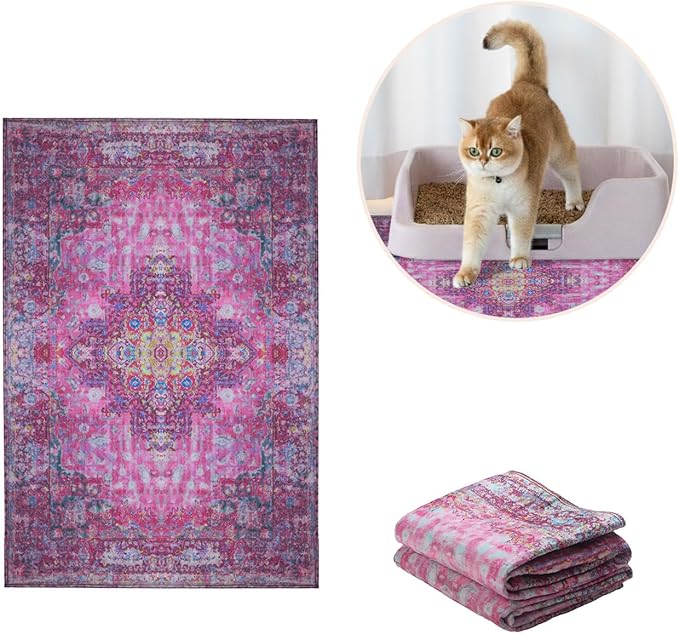 Lovewag Pets Cat Litter Box Mats 2 Pack - Small 16x24 Machine Washable, Easy Clean, Non-Slip, Waterproof Mats for Indoor Cats - Kitty Litter Mess Control & Pet Urine Floor Protection (Mystic Fuchsia)