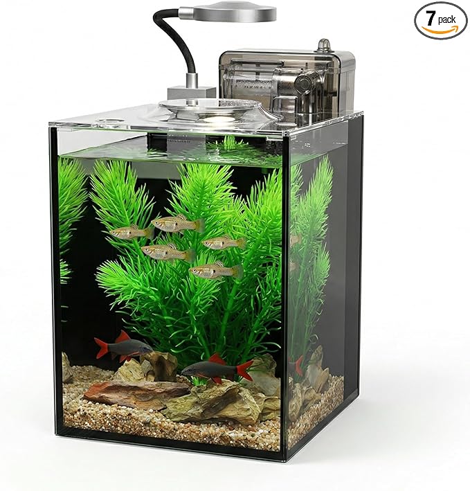 1.2 Gallon Small Aquarium Set Glass Fish Tank,Desktop Small Aquarium Kit for Beginners and Children to Keep Betta Fish, Goldfish, Shrimp, and Aquatic Plants (Black, 1.2 Gallon (Complete Kit))
