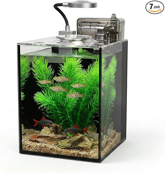 1.2 Gallon Small Aquarium Set Glass Fish Tank,Desktop Small Aquarium Kit for Beginners and Children to Keep Betta Fish, Goldfish, Shrimp, and Aquatic Plants (Black, 1.2 Gallon (Complete Kit))