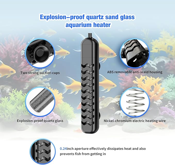 500W Submersible Fish Tank Heater for 70-120 Gallon with Auto Shut-Off When Leaving Water—Aquarium Heater, Dry-Burn & Overheat Protection, Smart LED Display, Freshwater Saltwater bigTank