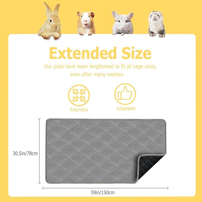 Guinea Pig Bedding, 2 Pack 59x31IN Fleece Cage Liner, Super Absorbent & Odor Control & Washable & Reusable Guinea Pig Liner for C&C 2X4 Cage, Pee Pad Mat for Small Animal, Rabbit, Bunny