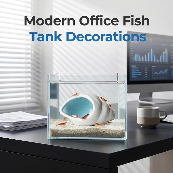 Ceramic Aquarium Cave, White Conch Shell Betta Fish Tank Decor | Smooth Glaze and Rounded Edges Create a Roomy Hideout for Betta Fish, Shrimp, Pleco and Dwarf Cichlids; 5.91 x 3.74 x 3.35 in