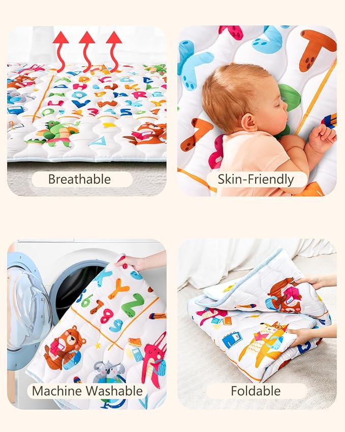 Baby Play Mat, 50x50 Mat with Super Soft Touch, Activity Mat with Upgraded Anti-Slip Bottom, Machine Washable Crawling Mat for Floor & Picnic(Numbers)