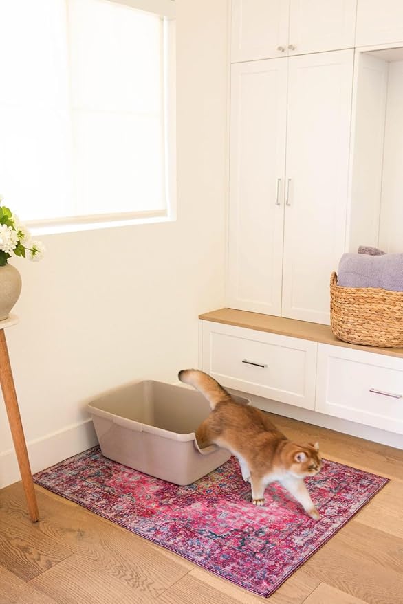 Lovewag Pets Washable Cat Litter Mat 2 PCs - Keep Litter Off Your Floors, Gentle on Paws, 36x48 Inches Large Size, Waterproof Non-Slip Reusable Compatible with Cat Box (Indigo Garden)