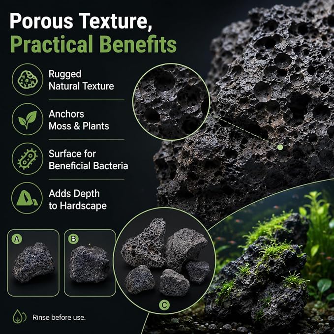2–3.1 Inches Natural Black Lava Rocks, 4PCS Small Aquarium Rocks for Aquascaping, Fish Tank Decor, Nano Tanks, Terrariums & Reptile Enclosures (Small 2–3.1 in)