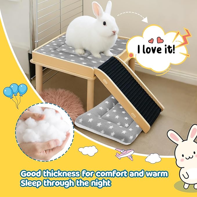 2 Pack Bunny Bed - 10 x 13 Inch Rabbit Pee Pads Bedding - Washable and Thickness Upgrade (Light Gray & Light Pink,M)