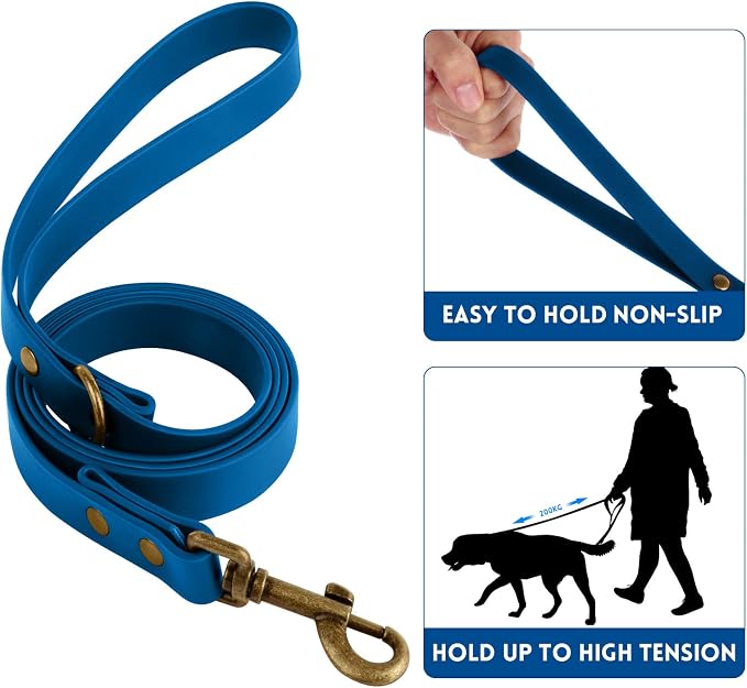 Wisedog Waterproof Dog Collar and Leash Set, XL, Blue | Adjustable Puppy Collar, Cute Tag, 6FT Dog Leash, Poop Bag Included, Small Medium Large Dogs
