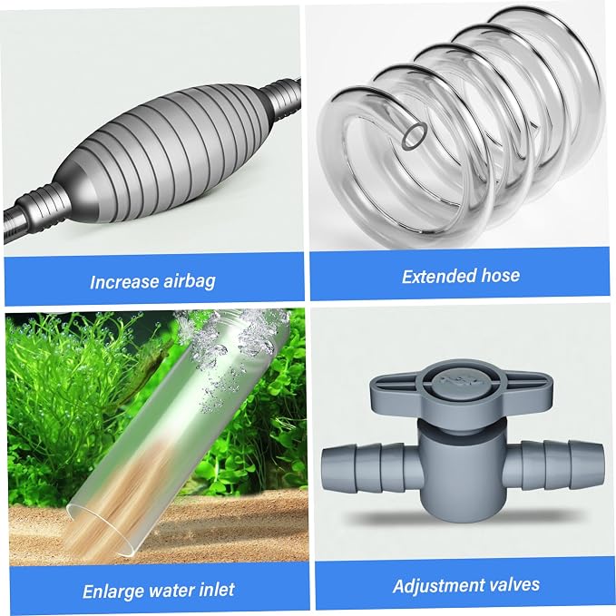Fish Tank Vacuum Gravel Cleaner with Manual Pump – Flows Adjustable Aquarium Siphon with 3 Different Nozzles Water Changer for Home