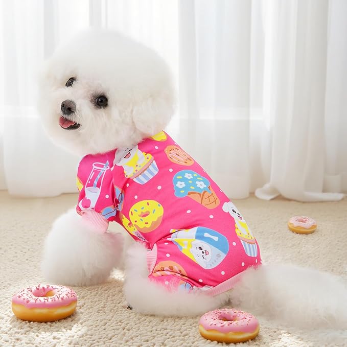 XPUDAC 4 Pieces Dog Pajamas for Small Medium Sized Dogs Stretchable Dog Pjs Soft Puppy Clothes Boy Girl Cats Pet Outfits, XX-Large