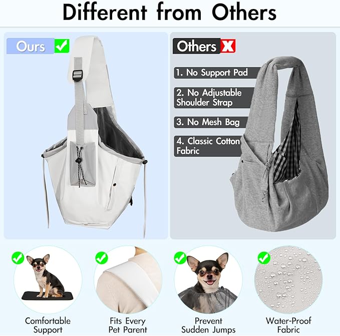 Dog Carrier Sling, Dog Carriers for Small Dogs & Cats with Pockets, Puppy Carrier Sling 20 lbs Machine Washable, Adjustable Shoulder Strap, Hands Free for Family Outdoor Use (Grey)