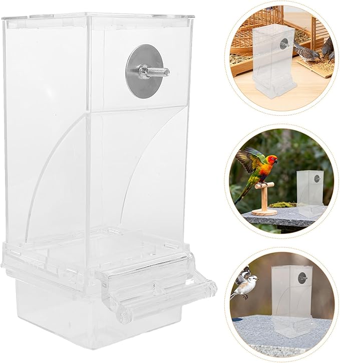 VICASKY Hanging Bird Feeder with Husk Separator, No-Spill Cage Seed Dispenser for Parrots and Small Birds, 1pcs Poultry Feeding Trough Suitable for Indoor and Outdoor Use
