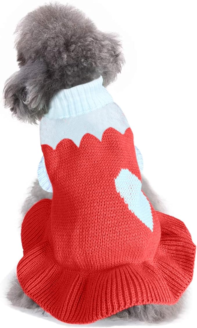 CHBORCHICEN Pet Dog Sweaters Classic Knitwear Turtleneck Winter Warm Puppy Clothing Cute Strawberry and Heart Doggie Sweater (XXS, Dress-Red2)
