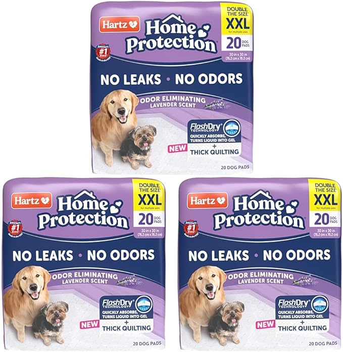 Hartz Home Protection Super Absorbent Odor Eliminating Lavender Scented No Leak Dog Pads, XXL 20 Count (Pack of 3)