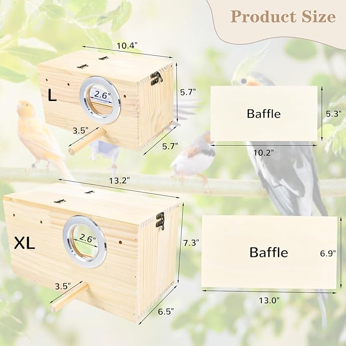 Parrot Nesting Box Cockatiel Nesting Box Bird Breeding Box House Handcrafted Wooden Acrylic Transparent Bird Box with Detachable Wooden Board for Parakeets Cockatiel Budgie Conure Parrot L