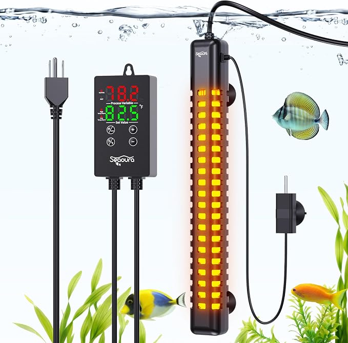SEAOURA 500W Aquarium Heater for 70-80 Gallon Fish Turtle Tank Thermostat | Adjustable Max & Min Temp Protection, 14 IN Intelligent Submersible Heater Auto Shut-Off Digital Display Salt/Freshwater