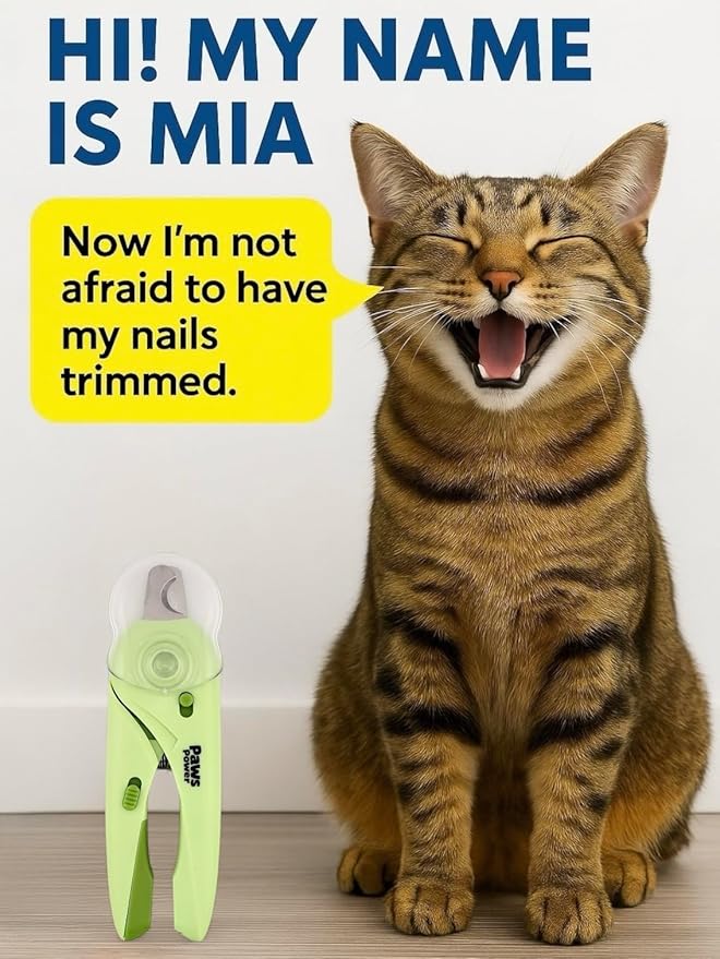 Cat Nail Clipper & Small Dog Nail Clippers with LED Light - Illuminates Nails & Bloodline for Safe, Easy Trimming - Extra Sharp, Avoid Over-Cutting - Essential Cat Supplies, Green