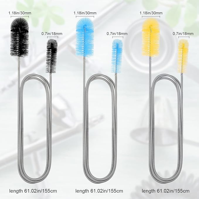Patelai 3 Pcs Aquarium Filter Hose Brush Stainless Flexible 61 '' | Cleaning Long Brush Double-Ended Bent Pipe Cleaner Steel Spring for Lab Fish Tank Aquarium, 3 Color(61.02 inches)