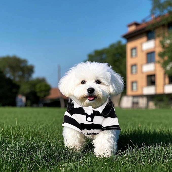 Dog Shirt Polo Shirt Striped Collar Puppy Clothes Summer Button Up Pet Clothes for Small Medium Dogs Cats for Boy Girl Pets