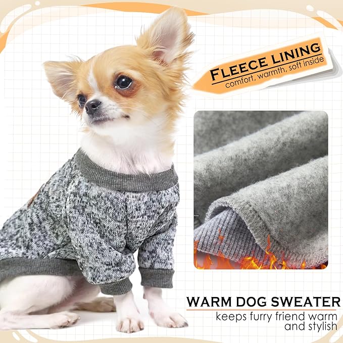 2 Pieces Dog Sweaters for Small Dogs Fall Dog Clothes Male Winter Fleece Pet Sweaters Warm Thick Puppy Outfit Small Dog Sweater for Boy Girl Dogs Teacup Dog, Yorkie, Chihuahua, Pug, XXS,Grey Navy