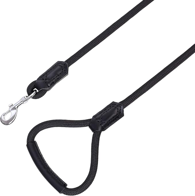 Mile High Life | Premium Leather Dog Leash | Strong Rope Leash | Leather Handle | Zinc Alloy Strong Clasp | Small Medium Large Dogs | 4/5/6 Feet(Black, 60 Inch (Pack of 1))