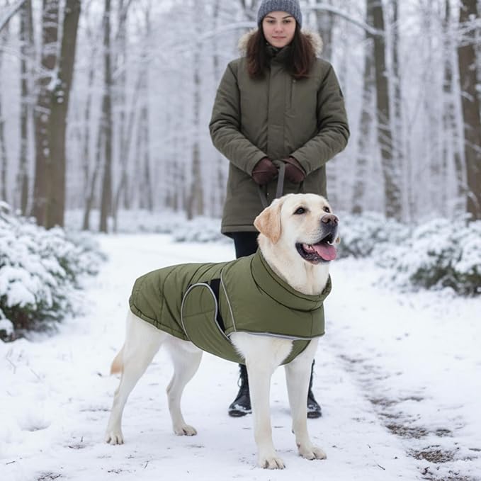ASENKU Extra Warm Dog Coat - Winter Jacket with Fleece, Reflective Adjustable for Medium Dogs, Dachshund Clothes (Green, M)