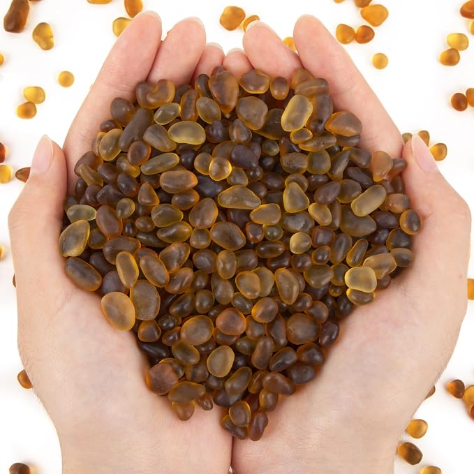 QEQEKAKA Sea Glass Stones for Crafts 1LB Brownish Yellow Gemstones Bulk | Small Glass Stones for Beaching Wedding DIY Decor Aquarium Turtle Tank Vase Filler (405g/14.28oz)