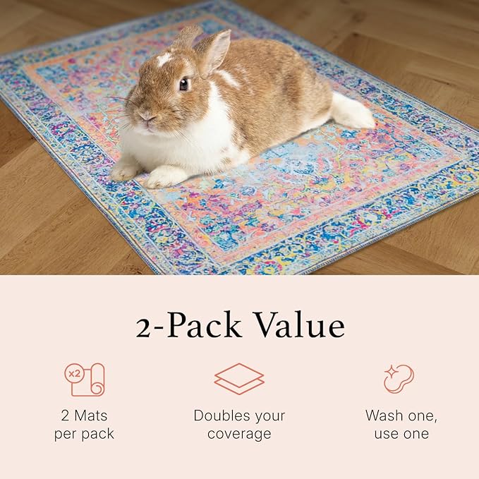 Lovewag Pets Reusable 2-Pack Small Animal Pet Bedding Mats - 16" x 24" Hamster Bedding - Machine Washable Guinea Pig Cage Liners - Guinea Pigs,Rabbits & Ferrets Waterproof Pee Pad (Marmalade Sunshine)