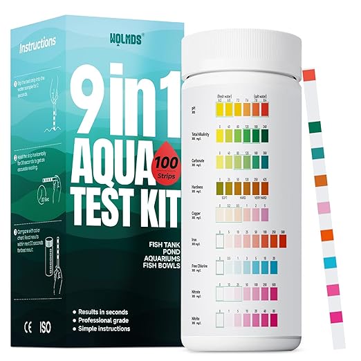 Aquarium Test Strips - 9-in-1 Aquarium Water Test Kit: Fish Tank Testing Kit for Freshwater & Saltwater, 100 Strips,Fast & Accurate Ammonia, pH, Hardness, & More,Lead Water Test Kit