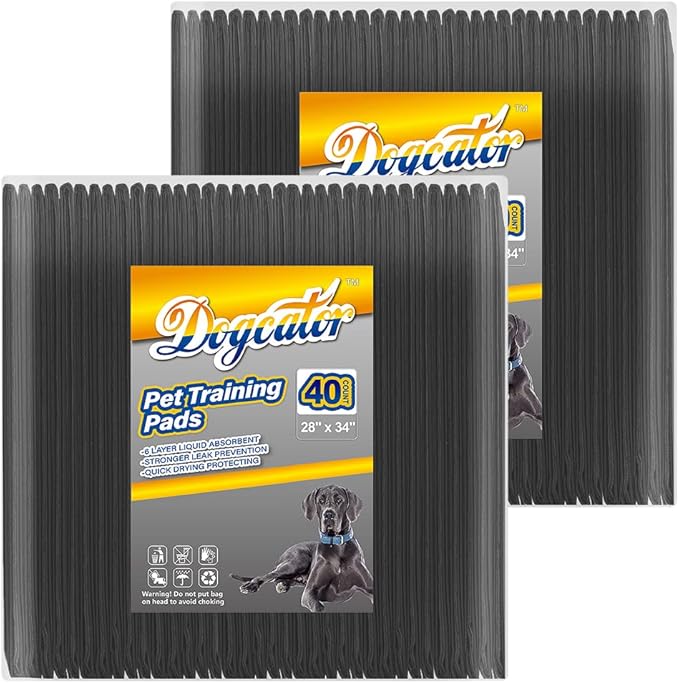 Dogcator Charcoal Puppy Pads Extra Large, Activated Dog Pee Pads, X-Large Odorless Potty for Dogs 28''x34'', 80 Count XL Disposable Pet Training Housebreaking, Black, 28''x34'' 80ct