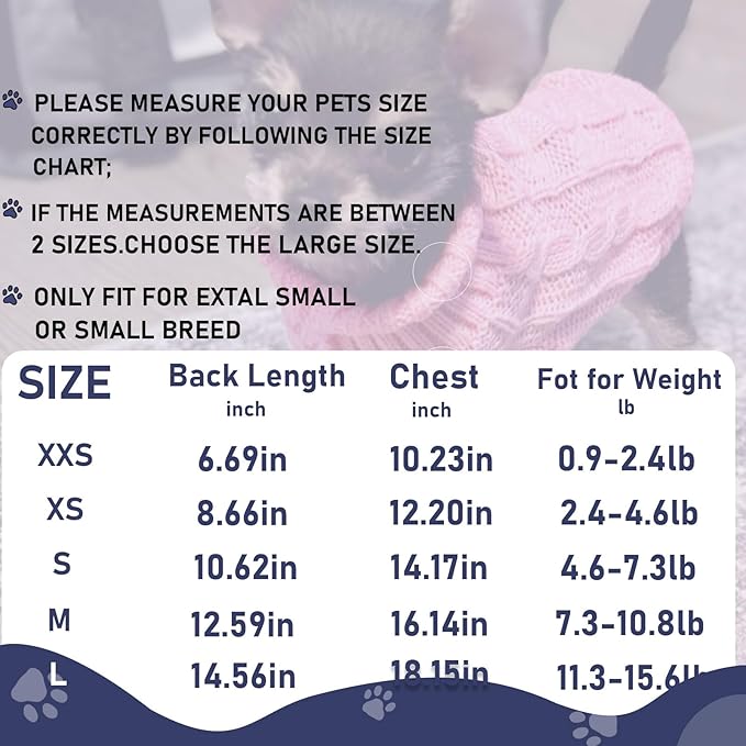 2 Pieces Dog Sweaters for Small Dogs, Chihuahua Yorkie Sweater, Dog Clothes Winter Warm Pullover Sweaters, Pet Cat Clothing Cold Weather Puppy Clothes Outfits (Small)