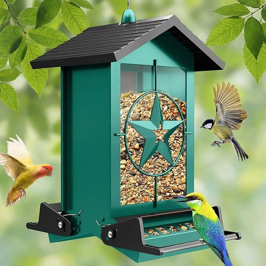 Squirrel Proof Bird Feeders for Outdoors with Weight-Activated, Metal 5LB Large Wild Bird Feeders for Cardinals,Blue Jay,Finch, Weatherproof Durable Hanging Bird Feeder for Backyard,Garden (Green)
