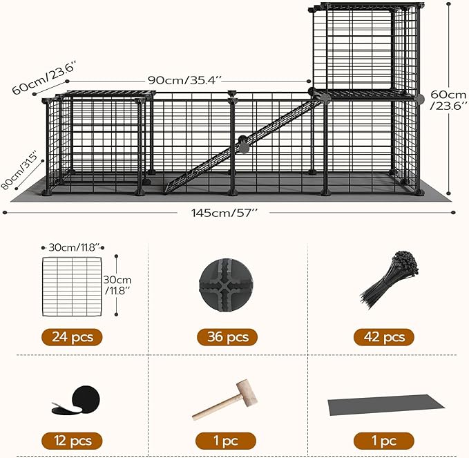 HOOBRO Guinea Pig Cage with Waterproof Mat, 24 Panels Small Animal Playpen, Rabbit Cage, Bunny Cage, Chicken Cage, Pet Playpen, Indoor Outdoor Yard Fence, 57 x 31.5 x 23.6 Inches, Black BK03PP03