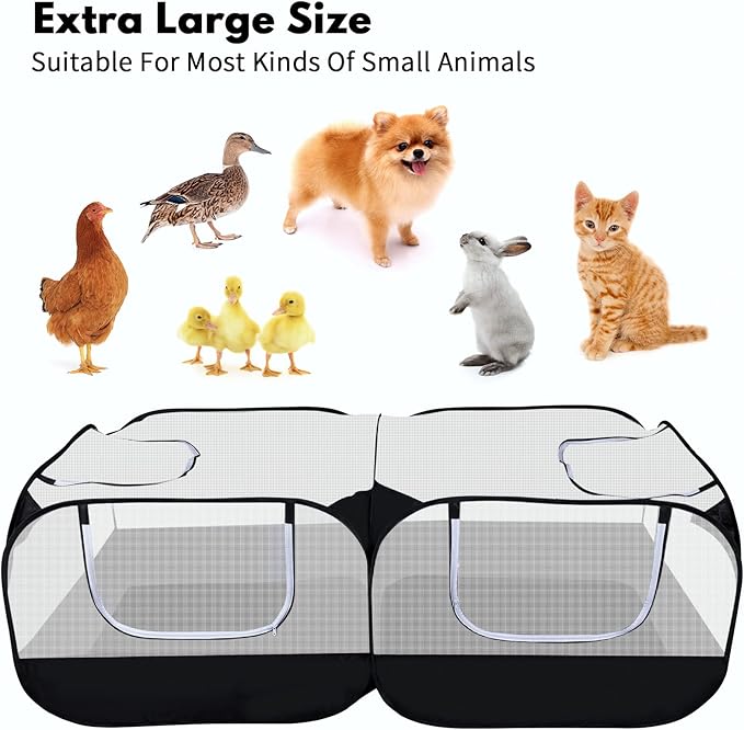 Small Animal Playpen, Portable Chicken Run Coop with Detachable Bottom and Breathable Mesh Walls, Foldable Pet Enclosure for Puppy Kitten Rabbits, Pet Tent Indoor Outdoor